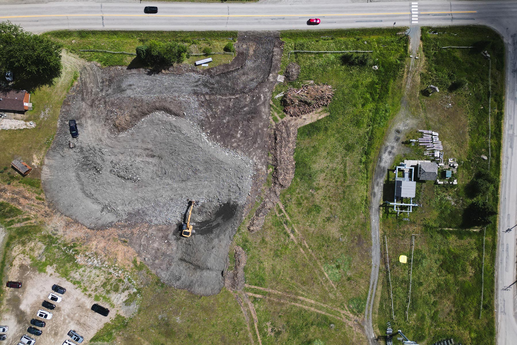 Aerial view of new P1 carpark under construction next to Burfield chairlift.